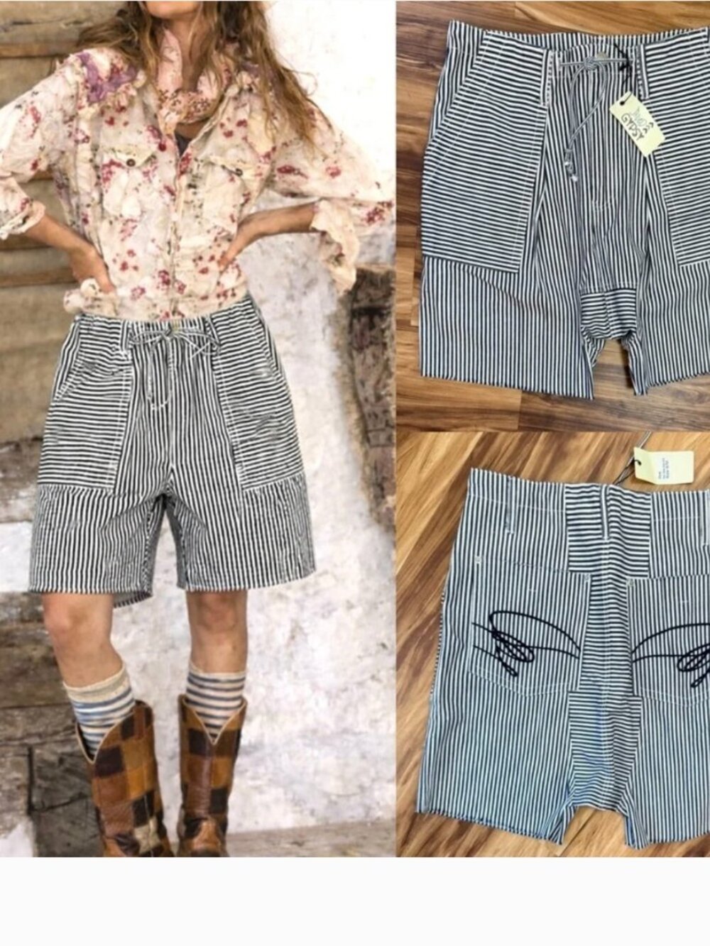 JADED GYPSY Olivia Navy White Striped Drop Crotch Shorts Front Back Pocket NWT M